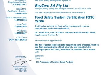 BevZero South Africa Achieves FSSC 22000 Food Safety Certification